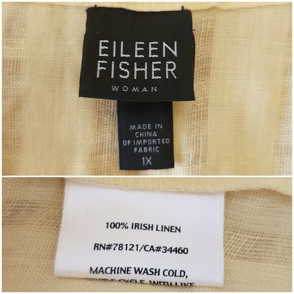 EILEEN FISHER Woman System yellow button down Irish linen Lagenlook tunic top 1X - Picture 3 of 4